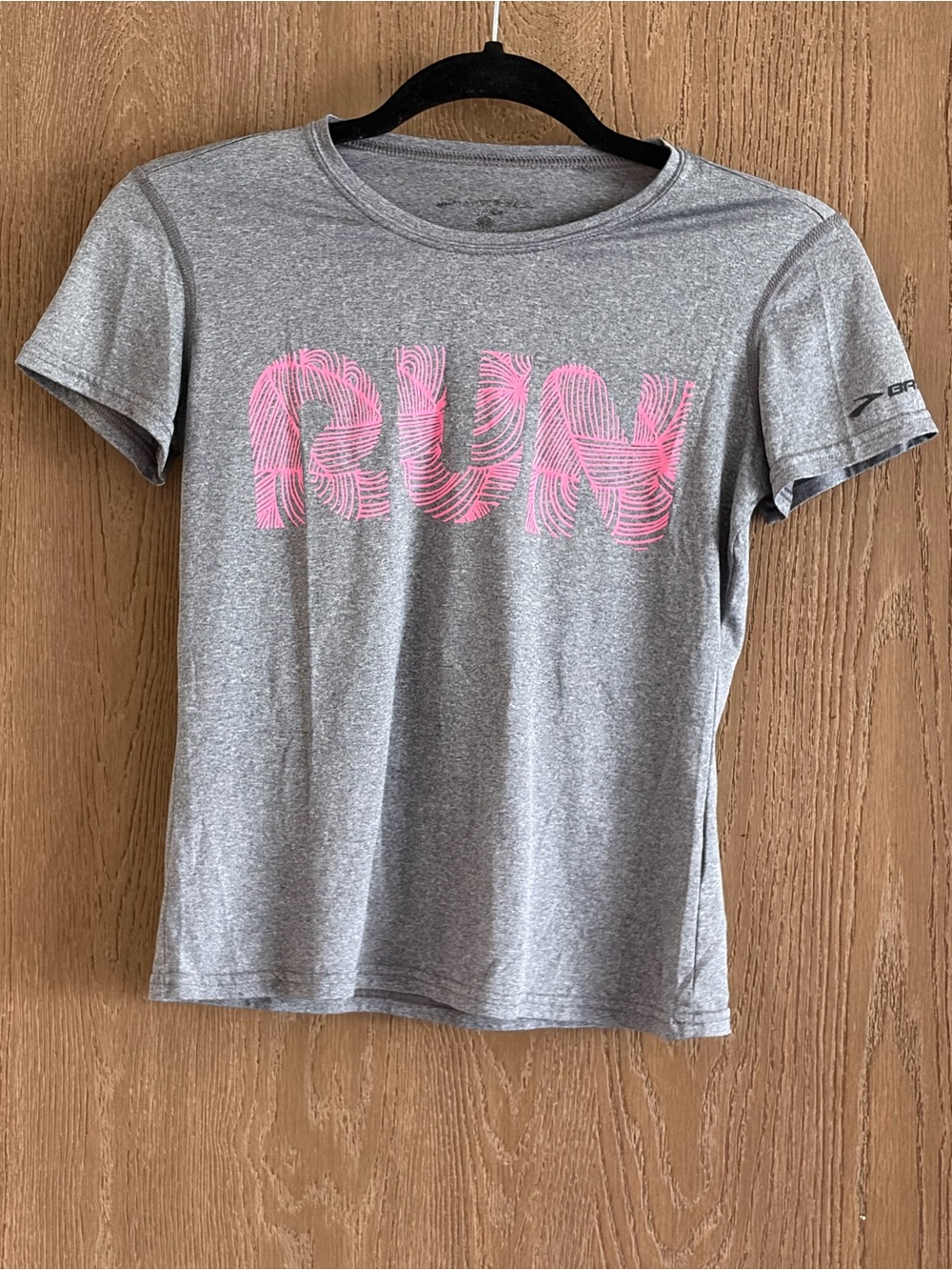 Brooks Gray Tee with Pink RUN Graphic